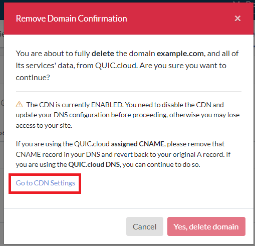 Remove Domain Confirmation