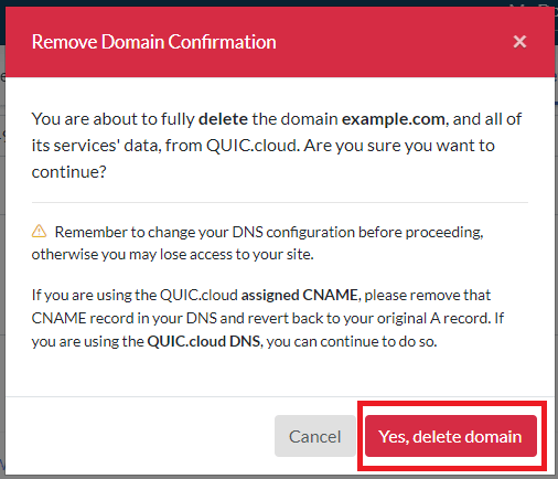 Remove Domain Confirmation