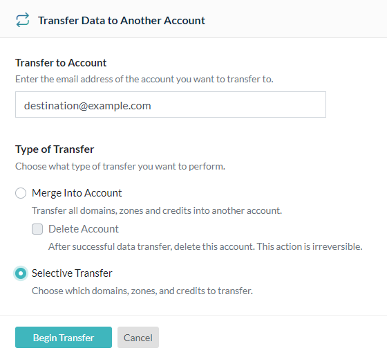 Transfer Data to Another Account