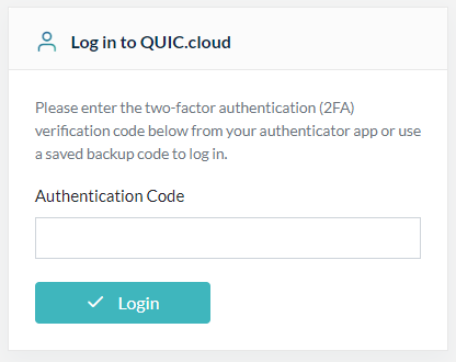 QUIC.cloud 2FA login